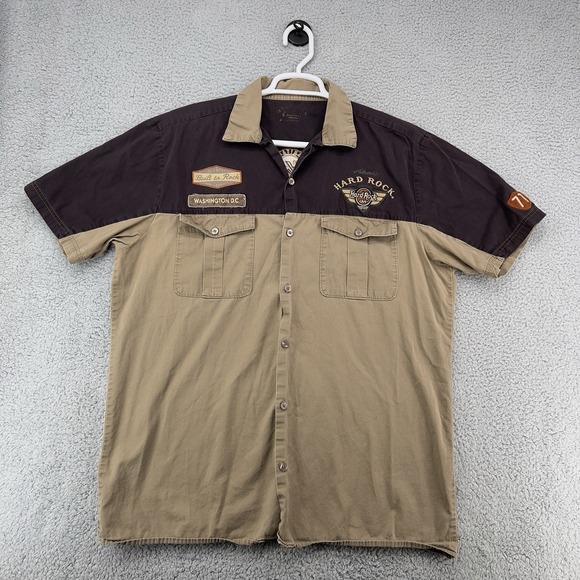 Hard Rock Cafe Other - Hard Rock Guitar Company Mens 2XL Shirt Button Front Brown Washington DC